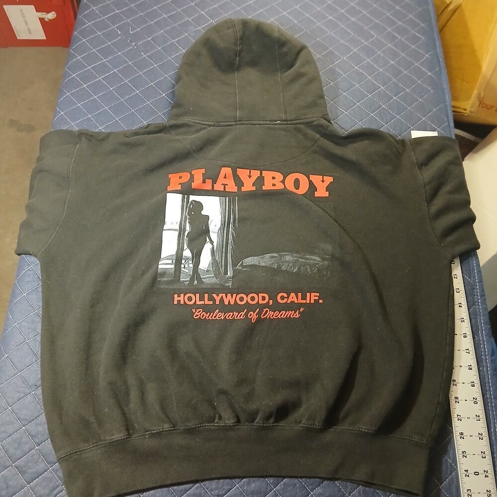 Vintage Pacsun Playboy Hoodie Size Large Black Hollywood CA Boulevard Dreams